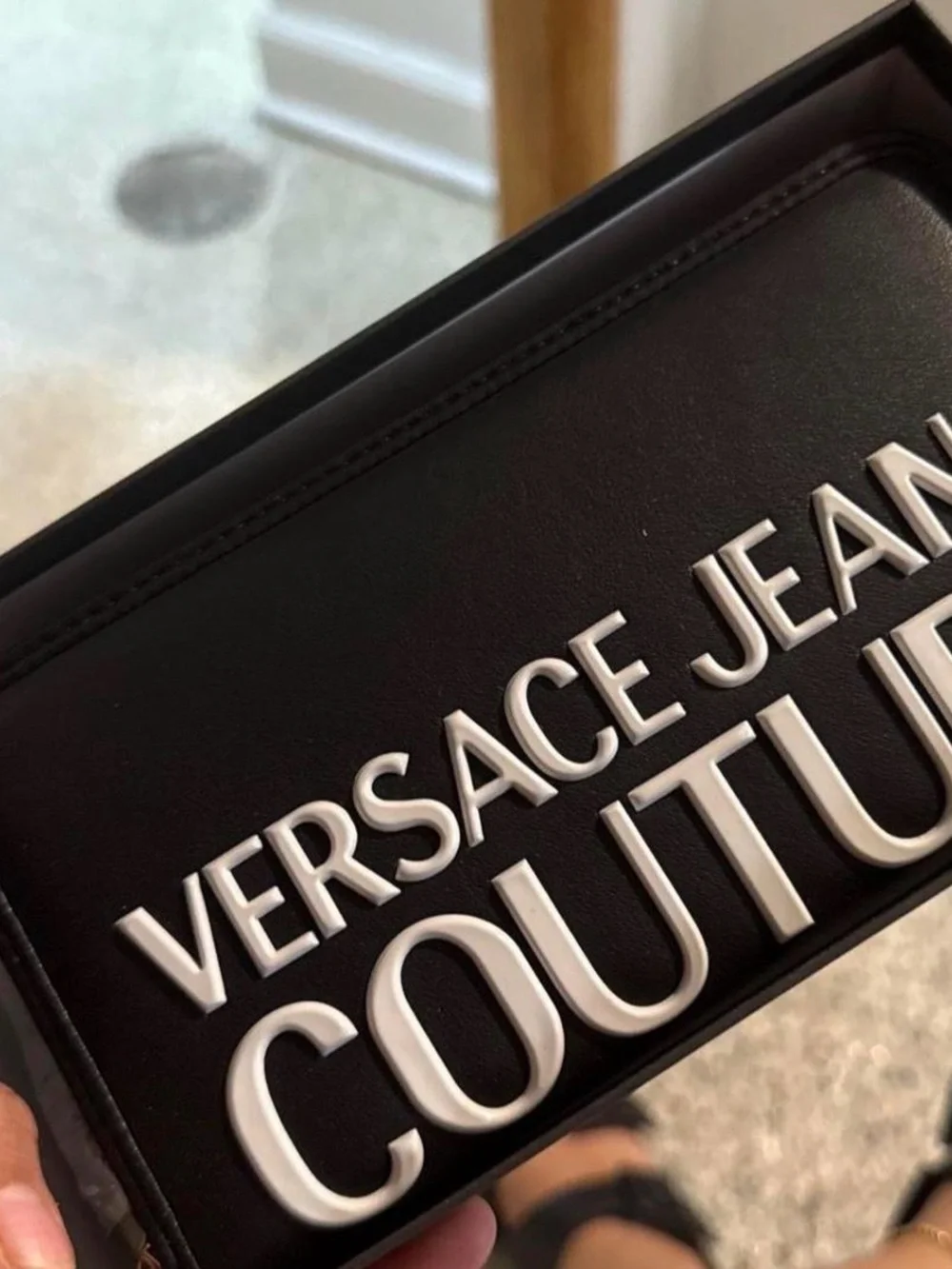Versace Black Crossbody Bag with White Raised Logo